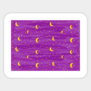 Dark Purple Night Sky - Stars and Moon Seamless Pattern Sticker